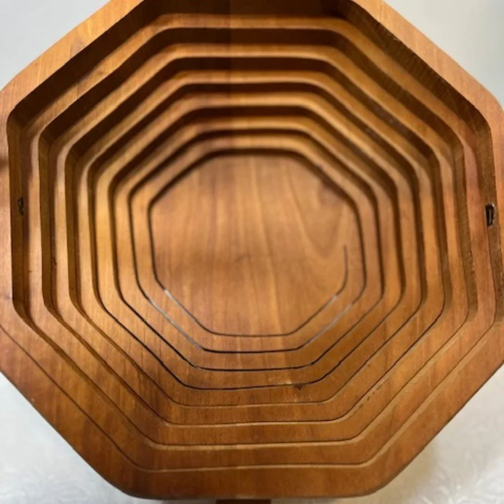 VTG Collapsible Octagon Wooden Fruit Bowl Basket Expandable, Foldable w/Handles